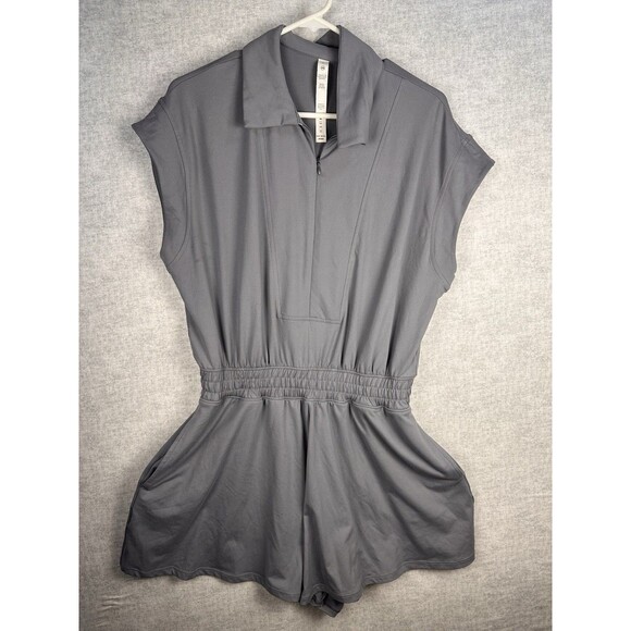Rae Mode Pants - Rae Mode Gray Collared 1/4 Zip Athletic Romper Size Medium Stretch Elastic Waist